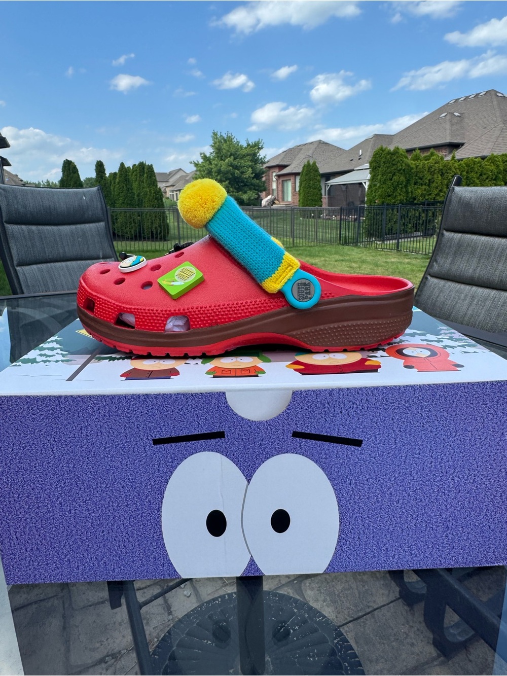Crocs Mens Red Clog with Colorful Strap and Charms